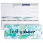 Undated Weekly Planner, Goals, Shopping, To Do List, Horizontal Desk Calendar (Spiral Bound, 12 x 4 in)