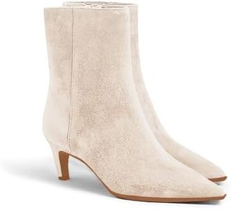 Coutgo Ankle Boots for Women Kitten Low Heel Pointed Toe Booties Side Zipper Fall Shoes, Beige Suede, Size 6