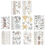 Kare & Kind Temporary Metallic Henna Tattoos for Women Teens Girls - 10 Sheets - Glitter Shimmer Designs Jewelry Fake Tattoo Stickers - 150+ pcs Waterproof Color Flash - Bracelets, Necklace, Anklets