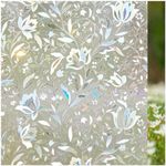 Lifetree Window Film Privacy: 3D Frosted Privacy Film for Glass Windows Tulip Decoration Pattern Opaque Glass Film Static Cling No-Glue Self Adhesive Stain Glass Vinyl Film for Home Door 44.5 * 200cm