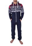 NOROZE Stylish Aztec Mens Onesie - Hooded Zip onesies Playsuit All In One Piece Jumpsuit - Warm And Cozy Men’s Nightwear (L, Navy)