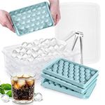 Qoosea Ice Cube Tray with Lid and Bin 99 Circle Ice Cube Molds with Scoop Round Ice Trays for Freezer and Easy Release Ice Box Container for Whiskey Beer (3 Blue Tray, 1 Scoop & Tong)