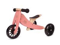 Kinderfeets TinyTot 2-in-1 Wooden Balance Bike - Easily Convert from Bike to Trike, Sustainable and Eco-Friendly, Adjustable Riding Balance Toy for Kids and Toddlers, Ages 12 to 24 Months (Coral)