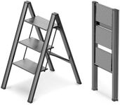 WOA WOA Step Ladder 3 Step Folding, Lightweight Portable 3 Step Ladder with Anti-Slip Pedal, Aluminum Stepladder, Step Stool for Office, Household, Library 300lbs - Black