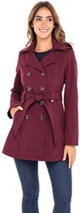 Sebby Collection Women's Soft Shell Trench Coat with Detachable Hood, Burgundy, Medium