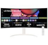 LG 34SR65QC Curved (1800R) UltraWide 21:9 Smart Monitor, 34" WQHD (3440x1440), HDR10, 99% sRGB(Typ.), 100Hz, Built-in Speaker, Height/Tilt Adjustment, webOS, AirPlay2, Bluetooth, HDMI, USB, White