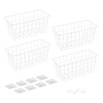 Navaris Adhesive Metal Storage Baskets (Set of 4) - Wall Mounted Wire Basket Organiser for Hanging in Kitchen, Bathroom, Caravan - 30 x 14 x 13.5 cm