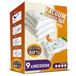 STORAGE MASTER Space Saver Bags for Travel and Home Reusable Vacuum Storage Bags Save 80% More Storage Space Work with Vacuum Cleaner (9 Medium, No Pump Included)