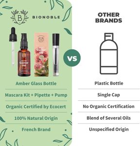 BIONOBLE Organic Castor Oil 50ml – Cold Pressed, Hexane Free, Mascara Kit for Eyelashes, Hair, Brows, Skin