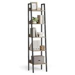 VASAGLE Bookshelf, 5-Tier Narrow Book Shelf, Ladder Shelf for Home Office, Living Room, Bedroom, Kitchen, Camel Brown and Black ULLS109B50V2