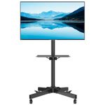 BONTEC Mobile TV Stand on Wheels for 23-60 inch Plasma/LCD/LED TVs, Portable TV Stand with Tray, Height adjustable Home Display Rolling TV Cart Trolly, Max. VESA 400x400mm, up to 40kg