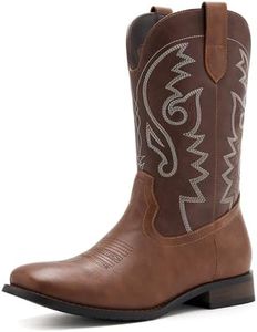 vodvob Cowboy Boots for Men Classic Embroidered Western Boots Slip Resistant Square Toe Chunky Heel Ankle Boots Durable and Fashionable Retro Short Boots