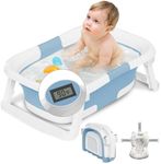 napei Collapsible Baby Bathtub,Baby Bath Tub with Soft Cushion & Thermometer,Baby Bathtub Newborn to Toddler 0-36 Months,Portable Travel Baby Tub (Pale Blue)