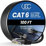 Ultra Clarity Cables Cat 6 Ethernet Cable 100 ft, Outdoor&Indoor 10Gbps Ethernet Cable, High Speed Cat6 Cable RJ45 LAN Internet Cable for Computer, Router, Modem, PS4/5, Xbox, Gaming - Black