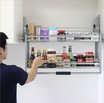 DBR Modular Kitchen Storage Rack Lift Basket Elevator Pull Down Two Tier Shelf Unit for Cabinet Width 90 CM (Stainless Steel)