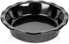 vicrays Ceramic Pie Pan for Baking - 9 inch Pie Plate, Round, Fluted and Deep Pie Dish for Tart, Pizza, Apple Pie, Quiche, Pot Pies, Cake - Reactive Glaze (Black)