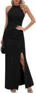 Missufe Maxi abito da donna con allacciatura al collo, senza maniche, abito da sera elegante, bodycon, lungo, Nero , M