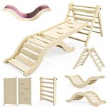 bbgroundgrm Beech Triangle Set Climber 5 in 1, Toddler Climbing Toys Indoor Folding with 41in Ramp & 43in Arch & Mat & Gift for Montessori Play Gym for Toddlers and Kids 1-7