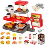 71pcs Pretend Play Fast Food Toys - Cash Registerfor kids,Perfect Mini Toy Food Set for Kids Kitchen,Play Food for Kids Ages 3 4 5 6 7 8 Boys and Girls (Red)