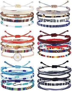 Kakonia 24 Pieces Waterproof String Bracelets for Women Surfer Wave Boho Bracelet Adjustable Handmade Friendship Bracelet String Ocean Beach Boho Bracelets Anklets for Women