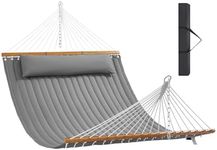 VEVOR Double Quilted Fabric Hammock, 12 FT Double Hammock with Hardwood Spreader Bars, 2 Person Quilted Hammock with Detachable Pillow and Chains for Camping Outdoor Patio Yard Beach, 480 lbs Capacity