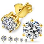 KRKC&CO Moissanite Stud Earrings for Women, 1CT 14K Gold Plated Solitaire Diamond Earrings, D-Color VVS1 Round Cut, Hypoallergenic Silver Earrings for Woman