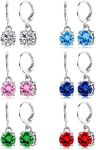 Tornito 6 Pairs Leverback Drop Dangle Earrings Set Multicolor Round CZ Hoop Earrings for Women