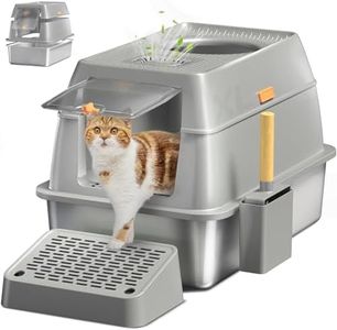 Stainless Steel Cat Litter Box with Lid, Large Enclosed High Sided Litter Box with Removable Lid, Carbon Filters -Odor Free, Easy Cleaning, Anti-Urine Leakage for Big Cats (Grey)