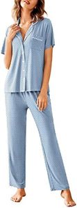 Avidlove Women Pajamas Set Notch Collar Soft Sleepwear Pjs Short Sleeve Button Down Nightwear with Long Pants
