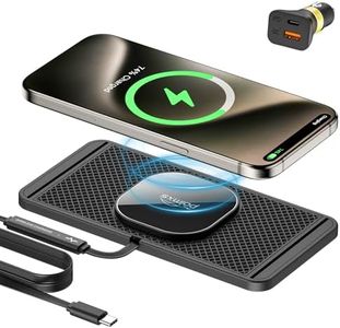 Polmxs Magnetic Wireless Car Charger, 15W Wireless Charging Pad for Magsafe Car Charger USB C Wireless Charger Car Non Slip Wireless Car Phone Charger for iPhone 15/14/13/12, Airpods (1 Meter Cable)