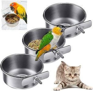 Naturezhen Stainless Steel Bird Feeding Dish Cups, 3Pcs Parrot Food Water Bowls with Clamp Holder, Dishes for Cockatiel, Budgies, Small Animal, Chinchilla