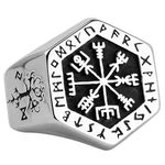 Titanium Stainless Steel Vegvisir Compass Ring with Viking Runes Punk Nordic Valknut and Tree of Life Symbols Ring for Men Women Size R 1/2