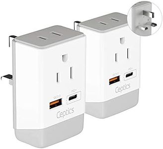 Ceptics UK Ireland Power Plug Adapter 2 Pack Set, QC 3.0 & PD, Safe Dual USB & USB-C - 2 USA Socket Compact & Powerful - Use in London UAE Dubai Kenya British Hong Kong Type G AP-7 Fast Charging