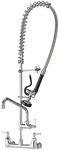 CWM Commercial Sink Faucet with Sprayer-43 Inch Commercial Kitchen Faucet 8 Inches Center Wall Mount Pre Rinse Faucet with 12 Inches Add on Spout