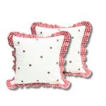 Sleepy Threads Cotton Cushion Cover Red & White | Set of 3 | Square Floral Embroidered with Ruffle Frill Edging Throw for Sofa,Living Room,Bedroom, Deewan,Couch, 16x16 inch/40x40 cm