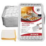 Forest & Twelft Aluminum Foil Grill Tray Pans - 24 Pack - Disposable Containers for Barbeque, Baking, Roasting and Cooking - Complete with Absorbent Towel