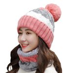 Alexvyan A Grade Cashmere Wool Winter Soft Warm 1 Set Snow & Wind Proof Knitted Ball Cap(Inside Fleece) Woolen Casual Style Beanie Cap With Scarf Muffler For Women Ladies Girls(Twist Pink),Free Size