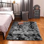 Calore Area Rugs Fluffy Rugs Shaggy Area Rug Plush Carpet Home Decor Rug Large Soft Gradient Tie-Dye Rugs Comfortable Floor Mat for Living Room, Bedroom, Kids Room (Black Grey, 80 x 120 cm)