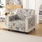 HOKIPO Polyester 1 Seater Quilted Sofa Cover with Pockets, Floral Ash Grey (IN-737-D3)