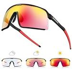 Odoland Photochromic Sports Sunglasses for Men Women Adult UV400 Anti Glare Running Sunglasses for Cycling Riding Run Driving Fishing Indoor and Outdoor Red