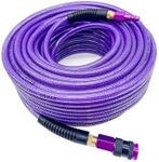 SYXQT Polyurethane(PU) 1/4-Inch Reinforced,Air Hose with 1/4” Swivel Industrial Quick Coupler and Plug,Bend Restrictor (Purple, 100FT)