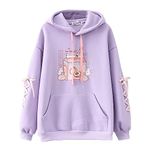 HIMI HIMIFASHION Kawaii Fleece Hoodie for Teen Girls Cute Cartoon Print Long Sleeve Hoodies Sweatshirt Loose Pullover Hooded Tops Outwear (Purple)