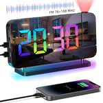 Hanaix Projection Alarm Clock for Bedroom Ceiling,RGB Digital Clocks Radio with 10 Colors RGB Night Light,Loud Alarm Clock for Heavy Sleepers,USB C Charger Port,Snooze,12/24H,Auto Dimming