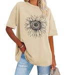 ADOREJOY Womens Oversized T-Shirt Summer Short Sleeve Tops Casual Boyfriend Shirt Loose Fit Tees(Khaki Sunflower Print,L)