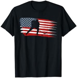 Hockey USA Flag American Flag Patriotic Ice Hockey T-Shirt