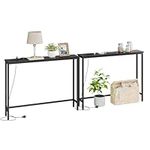 Vermess 2 Pack Sofa Table with Power Outlets for Entryway, 39 inch Long Behind Couch Table with Metal Frame and 6.5’ Extension Cord for Hallway, Foyer, Living Room, Black