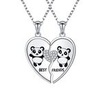 S925 Sterling Silver Best Friends Necklaces Matching Heart Friendship Necklaces for 2 BFF Gifts Jewelry Set, Sterling Silver, Cubic Zirconia