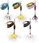 Dr.Fish 5 Pack Fishing Spinner Lures, Rooster Tail Spinnerbait Trout Spinner Colorado Blade Inline Spinner, Stainless Steel Shaft Beads Treble Hooks Spinner Lures Kit Crappie Bass Bluegill