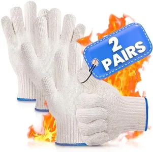Heat Resistant Gloves for Cooking - 2 Pairs Heat Resistant Oven Gloves Kitchen Gloves for Cooking 932°F White Cotton Gloves Women - Cooking Baking Grilling Gloves - Outdoor Cooking Food Gloves