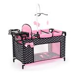 Bayer Design 62660AA Doll bed with integrated high chair, changing table, mobile, black, pink